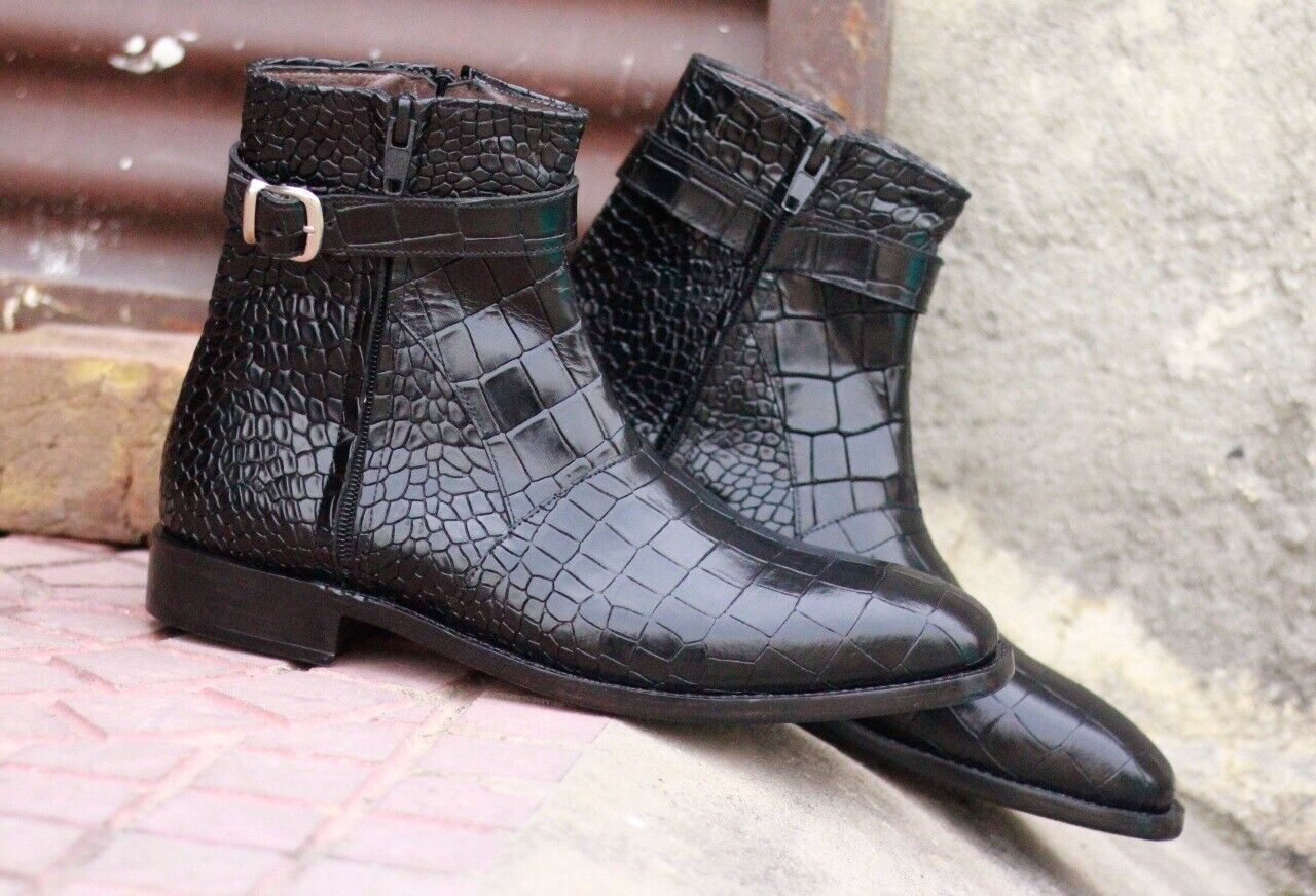 Handmade Black Texture Jodhpur Boots Ankle Boots for men Leather Boot