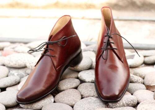 Handmade Men's Leather Burgundy Ankle Boots, Men's Dress Chukka Lace Up Boots