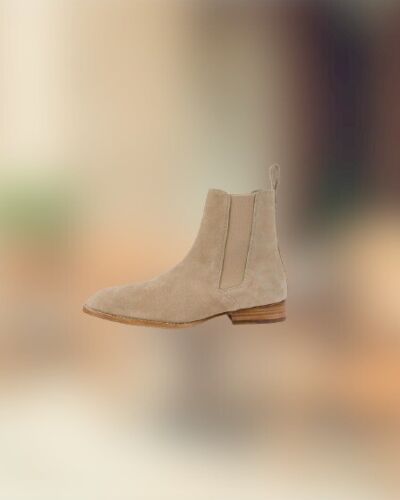 Handmade Beige Suede Leather Chelsea Ankle Boots, Winter Suede Biker Boots