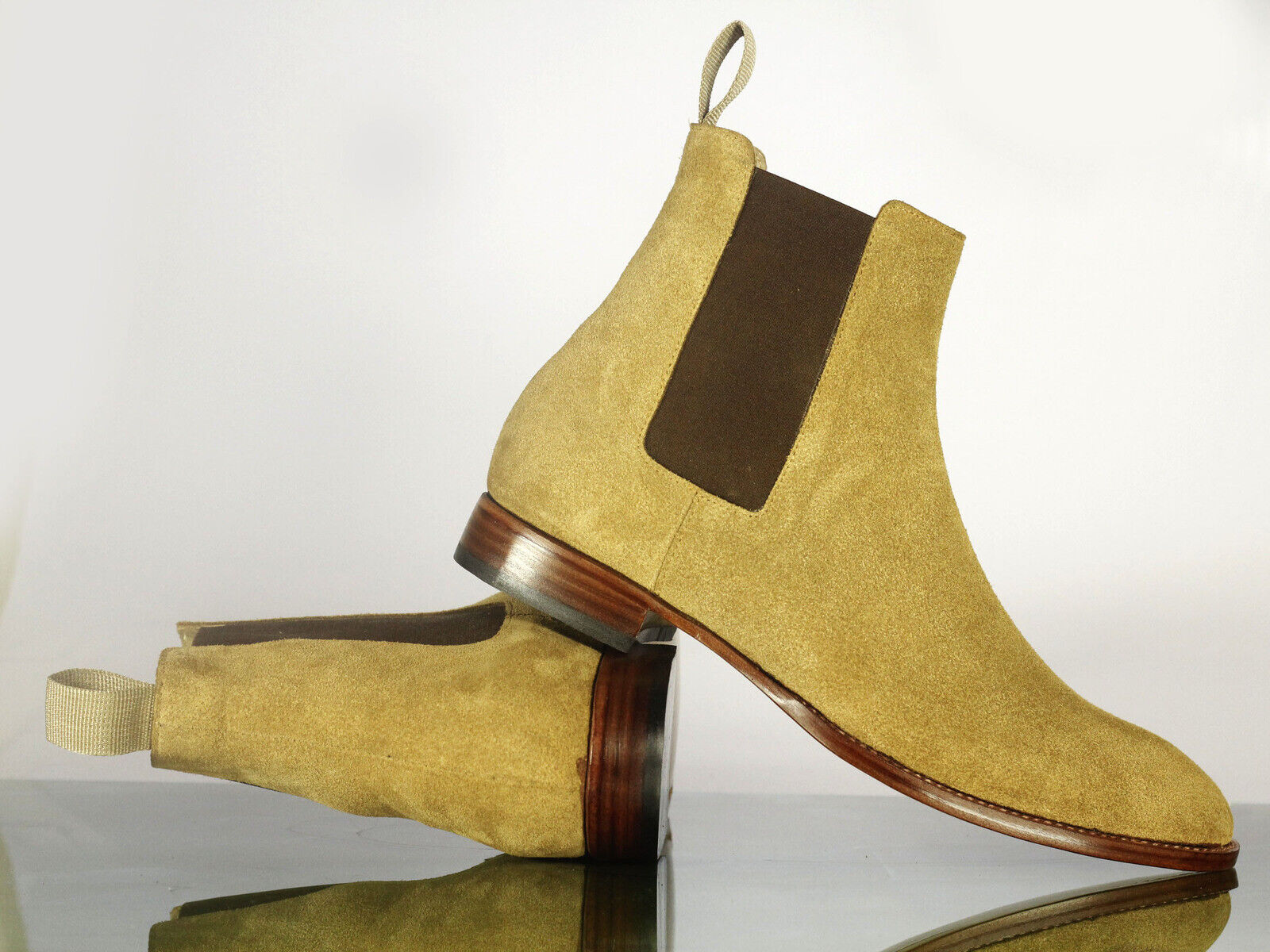 Handmade Men's Beige Suede High Ankle Chelsea Style Boots