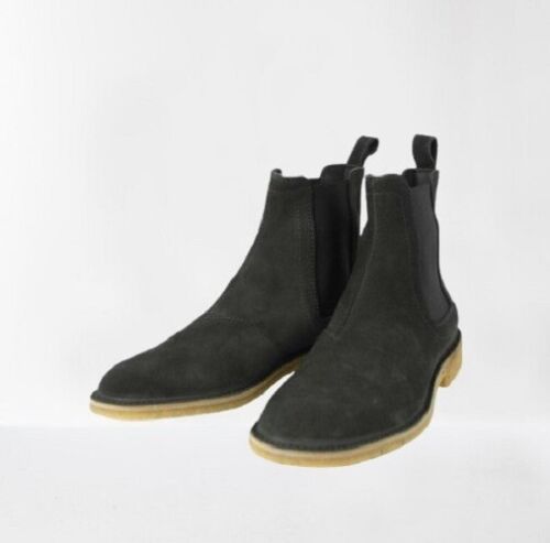 Men Handmade Black suede Chelsea ankle boot with crepe sole