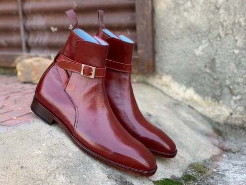 Handmade Men's Burgundy Leather Jodhpur Boots, Men Ankle High Fashion Boots