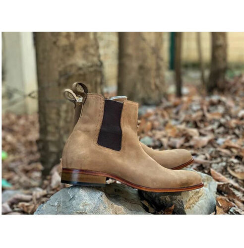 Men Handmade Beige Suede Leather Chelsea Boots, Chelsea Winter Boots