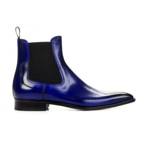 High Ankle Men's Blue Chelsea Jumper Slip On Genuine Leather Handcrafted Boots