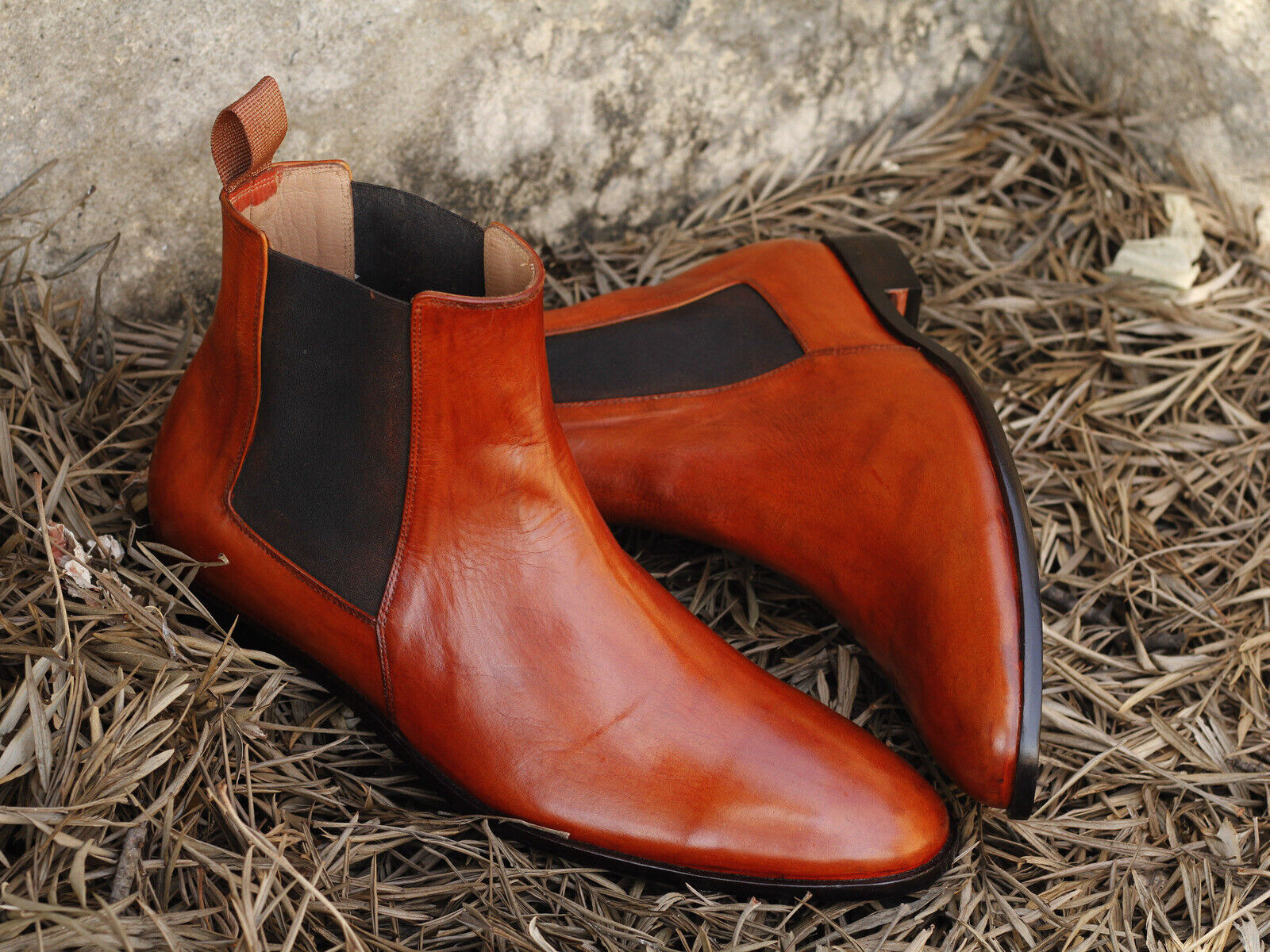 Handmade Men's Tan Leather Chelsea Dress Ankle Boots, Men Designer Fashion Boot