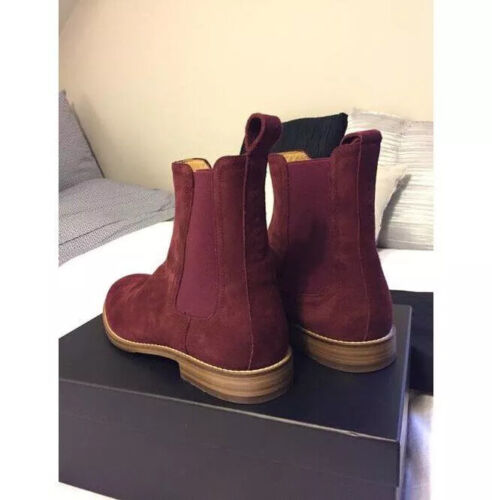 Men Burgundy Color Suede Chelsea Boots Classic Suede Casual Ankle Boots