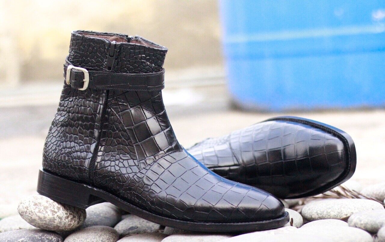 Handmade Black Texture Jodhpur Boots Ankle Boots for men Leather Boot