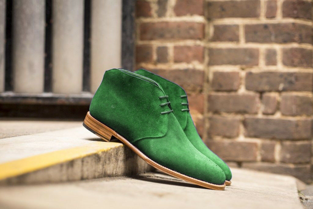 Men Customized High Ankle Green Color Chukka Genuine Leather Boots