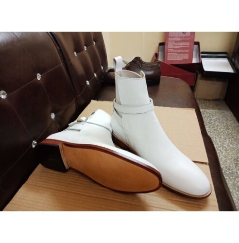 Handmade Men White Color Leather Jodhpurs Boots, Ankle Boots, Leather Boots