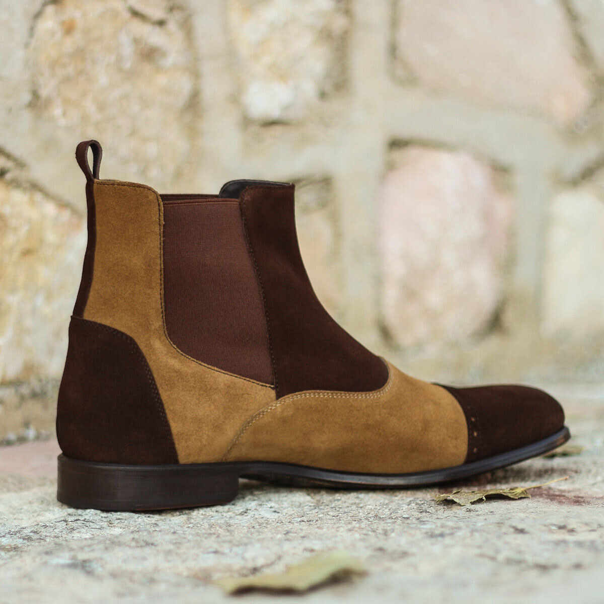 Handmade 3 Tone Brown Cap Toe Chelsea Boot, Men's Suede High Ankle Fashion