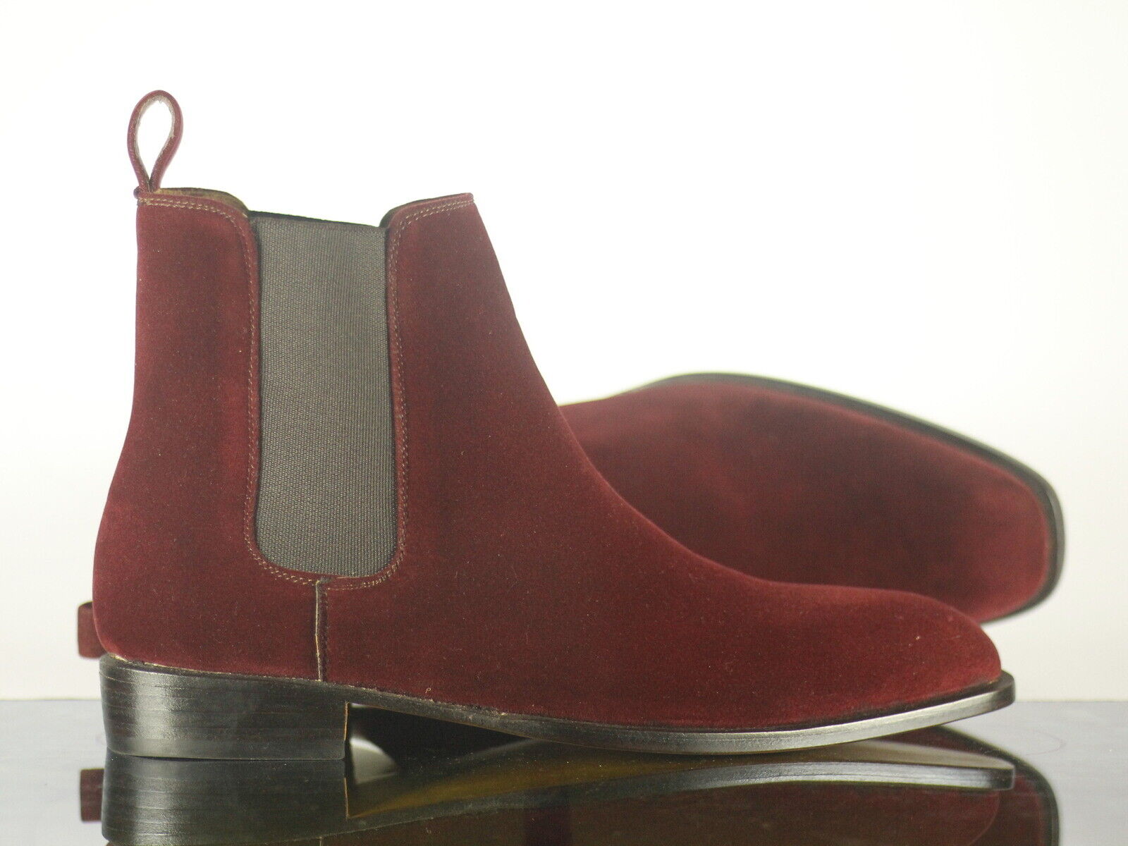 Handmade Men Burgundy Velvet Chelsea Ankle Boot, Men Designer Fashion Dress