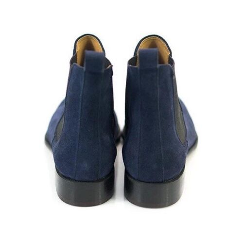 Handmade Chelsea Boot Royal Blue Color Side Elastic Slip On Suede Leather Boot