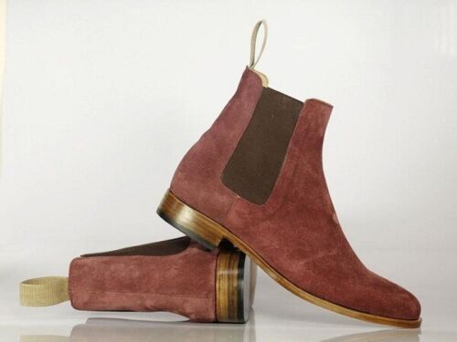 Handmade Chelsea Boot Peach Color Side Elastic Slip On Suede Leather Boot