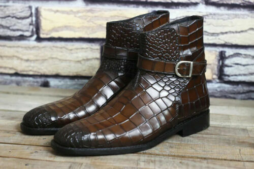 Handmade Leather Men Brown Texture Jodhpur Boot