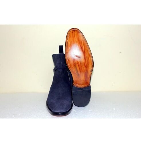 Handmade Jodhpur Leather Boots, Navy Blue Suede Leather Boots For Men