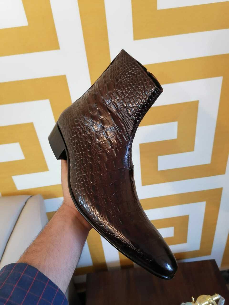 Handmade Mens classic Chelsea boots, Men brown side zipper boots