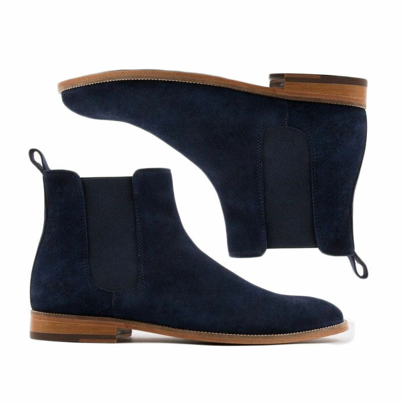 Mens Leather Boots Chelsea Boots Navy Suede Boots Custom Made Jodhpur Boots