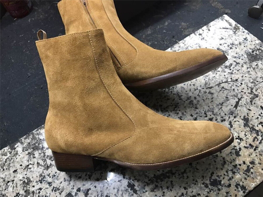 Handmade Men Tan color Suede ankle boots, Men side zipper boots, Men ankle boot