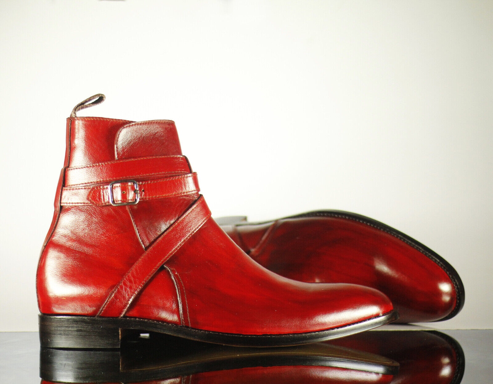 Handmade Men's Red Leather Jodhpurs Ankle Boots, Men Designer Fashion Boots