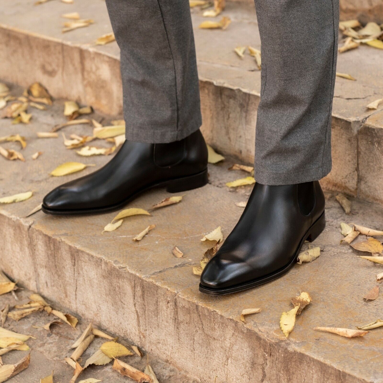 Handmade Men Black Leather Chelsea Boots, Ankle Boots, Office Boots