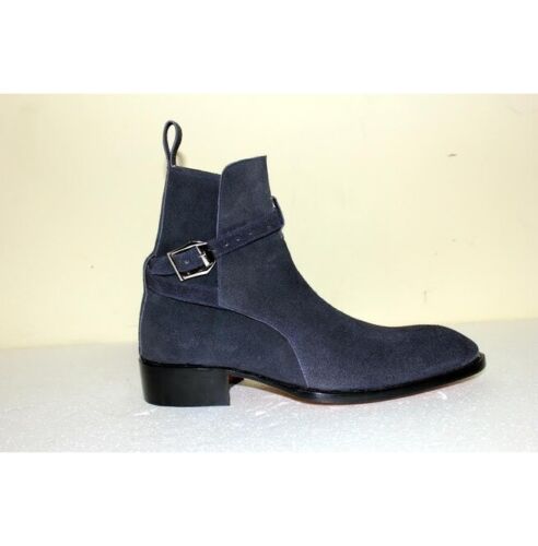 Handmade Jodhpur Leather Boots, Navy Blue Suede Leather Boots For Men