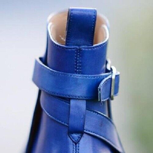 Handmade Men blue leather casual Chelsea boots, Men Jodhpurs ankle high boots