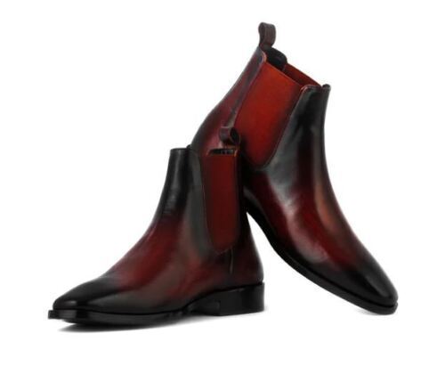 Men Reddish Leather Chelsea boots, Men Ankle boots, Men dress boots