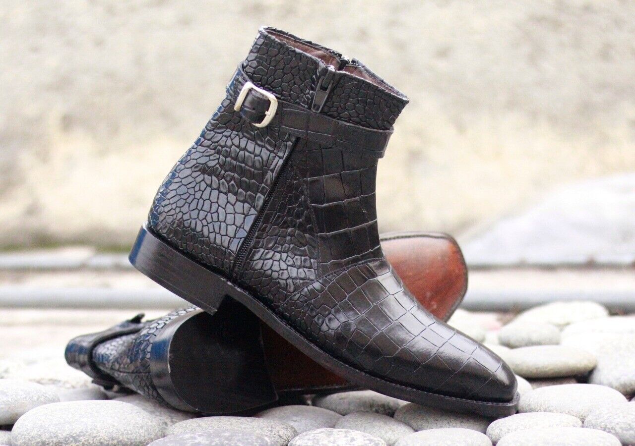 Handmade Black Texture Jodhpur Boots Ankle Boots for men Leather Boot