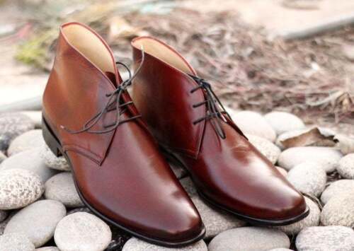 Handmade Men's Leather Burgundy Ankle Boots, Men's Dress Chukka Lace Up Boots