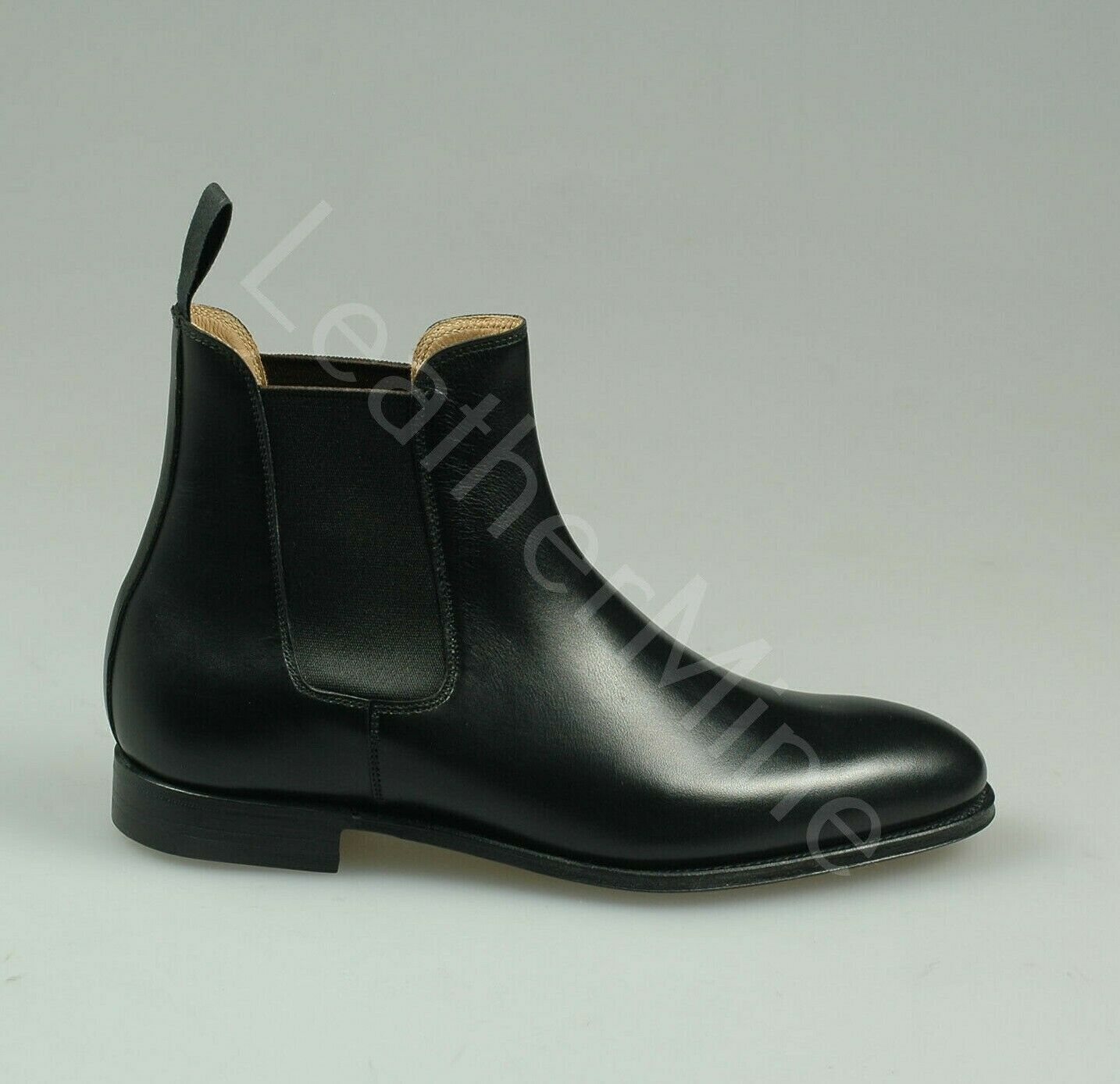 Men's Black Leather Handmade Formal Chelsea Boots, Men Leather Ankle Dress Boots