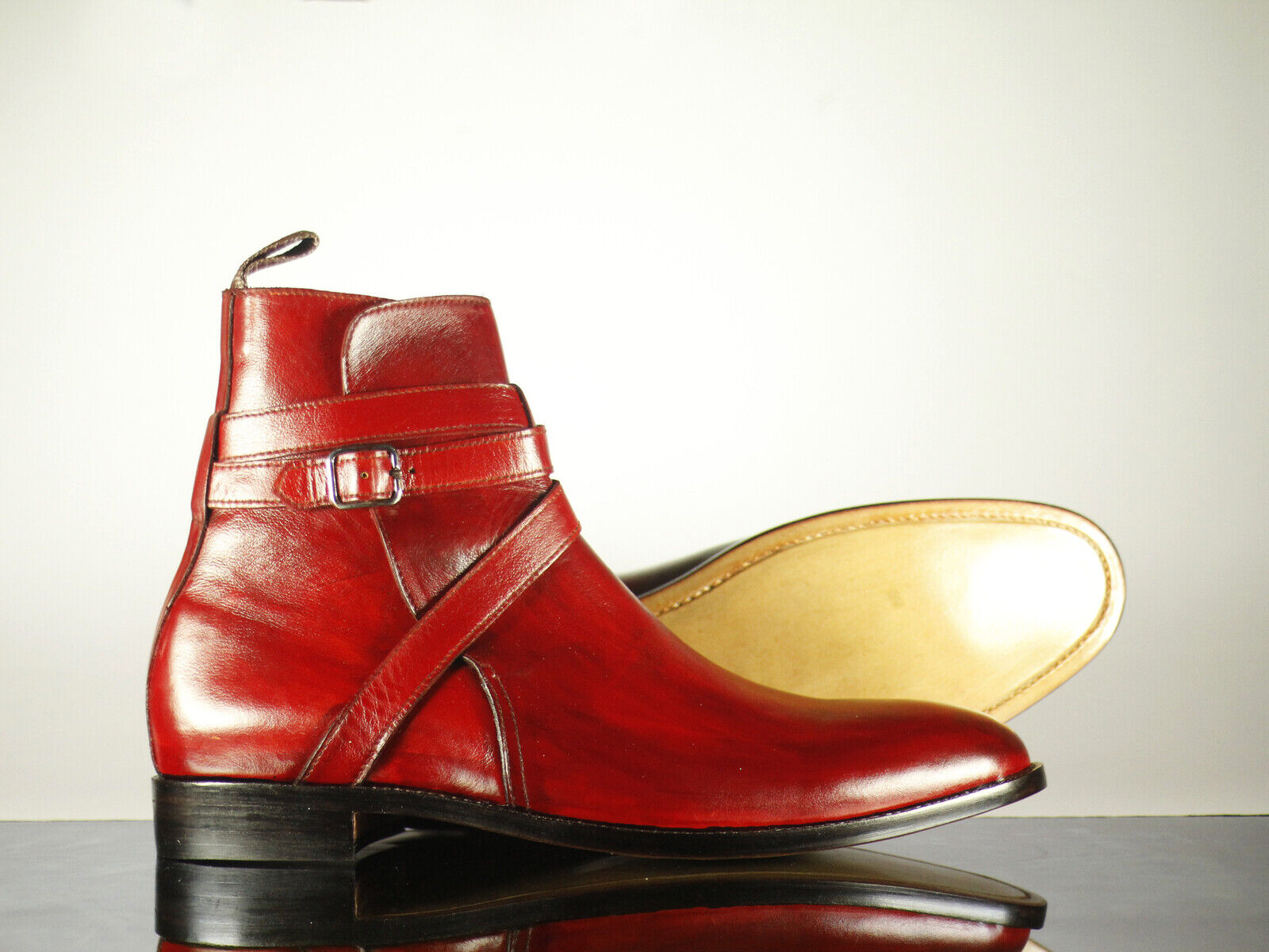 Handmade Men's Red Leather Jodhpurs Ankle Boots, Men Designer Fashion Boots