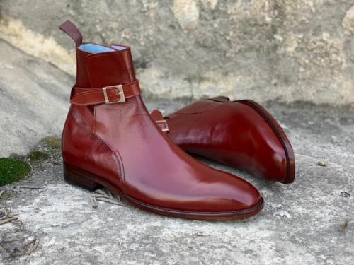 Handmade Men's Burgundy Leather Jodhpur Boots, Men Ankle High Fashion Boots