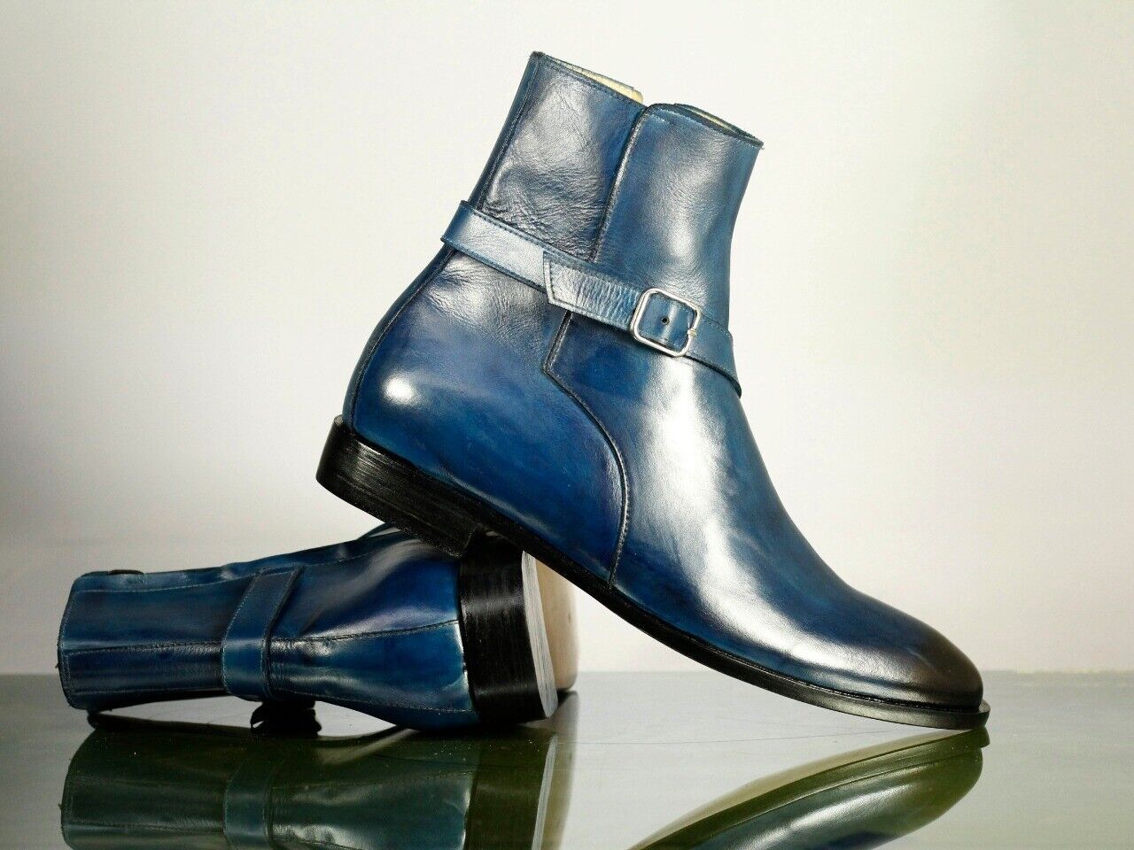 Handmade Men's Blue Leather Jodhpur Boots, Men Ankle Boots, Men Designer Boots