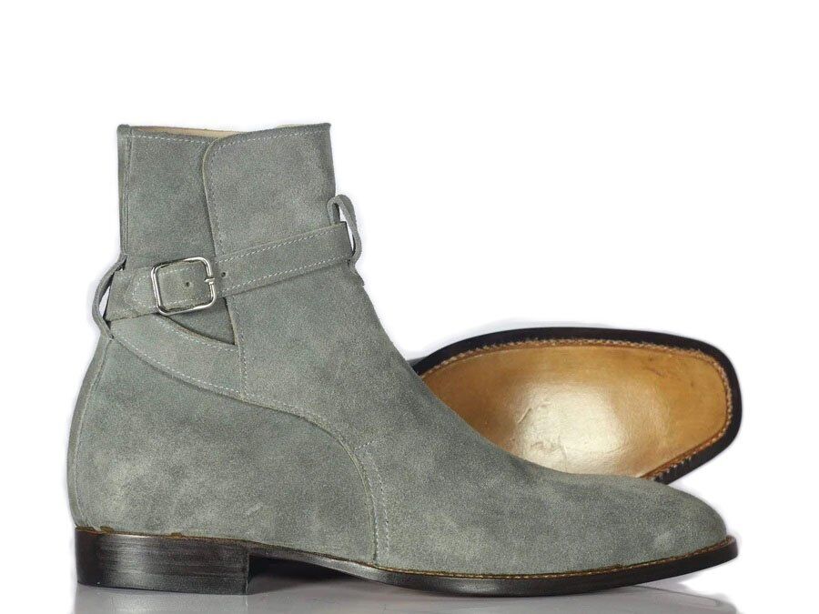 Handmade Men's Gray Suede Ankle Jodhpur Strap Boots, Men Ankle Fashion Boots