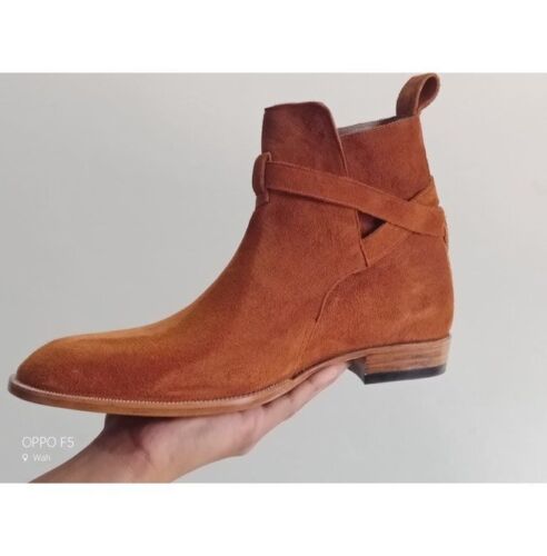 Men Tan Brown Suede Jodhpurs Boots, Fashion Style Ankle High Boots