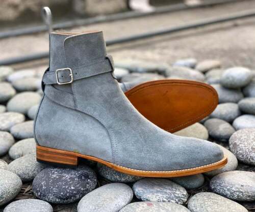 Handmade Men's Gray Suede Jodhpur Boots, Men Fashion Dress Ankle Boots