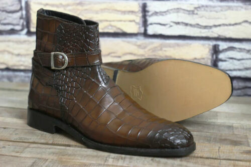 Handmade Leather Men Brown Texture Jodhpur Boot