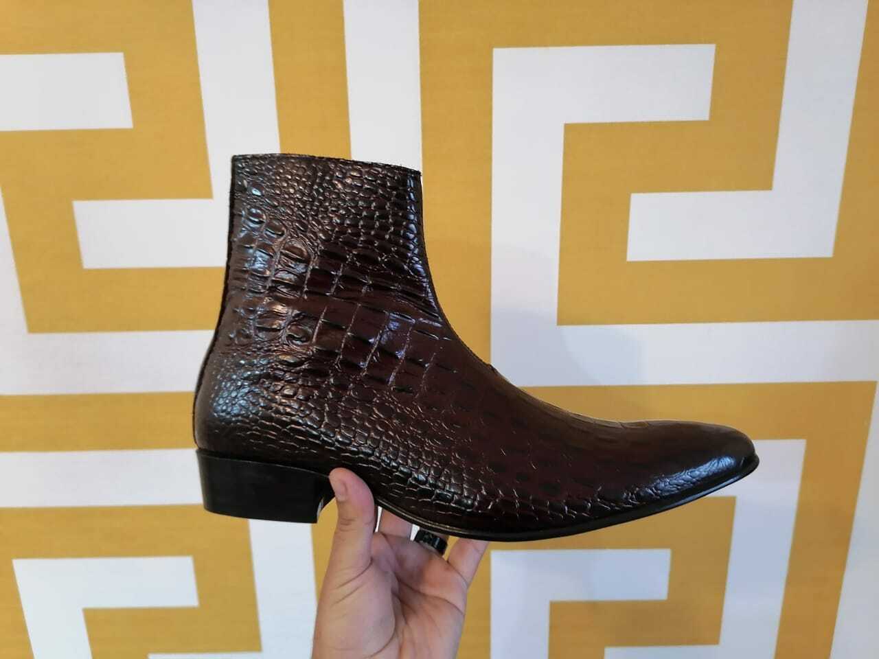 Handmade Mens classic Chelsea boots, Men brown side zipper boots