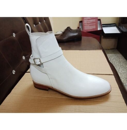 Handmade Men White Color Leather Jodhpurs Boots, Ankle Boots, Leather Boots