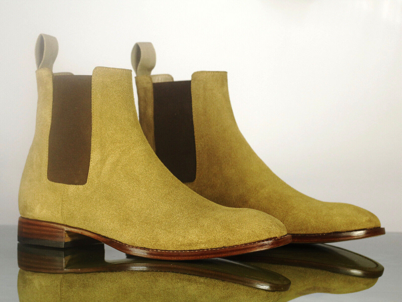 Handmade Men's Beige Suede High Ankle Chelsea Style Boots