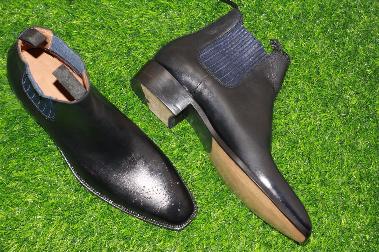 New Handmade Men's Black Leather Chelsea Boots Square Toe Dress Formal Shoes