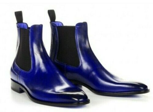 High Ankle Men's Blue Chelsea Jumper Slip On Genuine Leather Handcrafted Boots