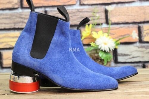 Handmade Chelsea Boot Sky Blue Color Side Elastic Slip On Suede Leather Boot