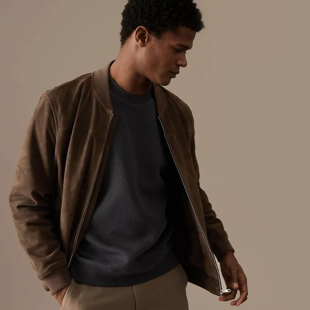 Brown suede Bomber Jacket For Men