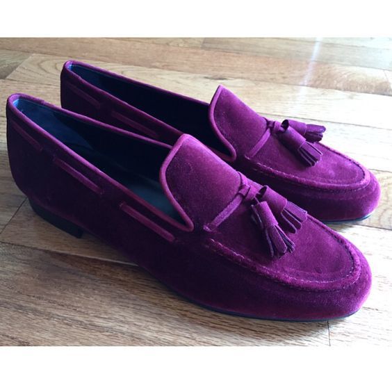 Classic Vivid Violet Tassel Loafers Slip On Suede Leather Party Shoes For Men