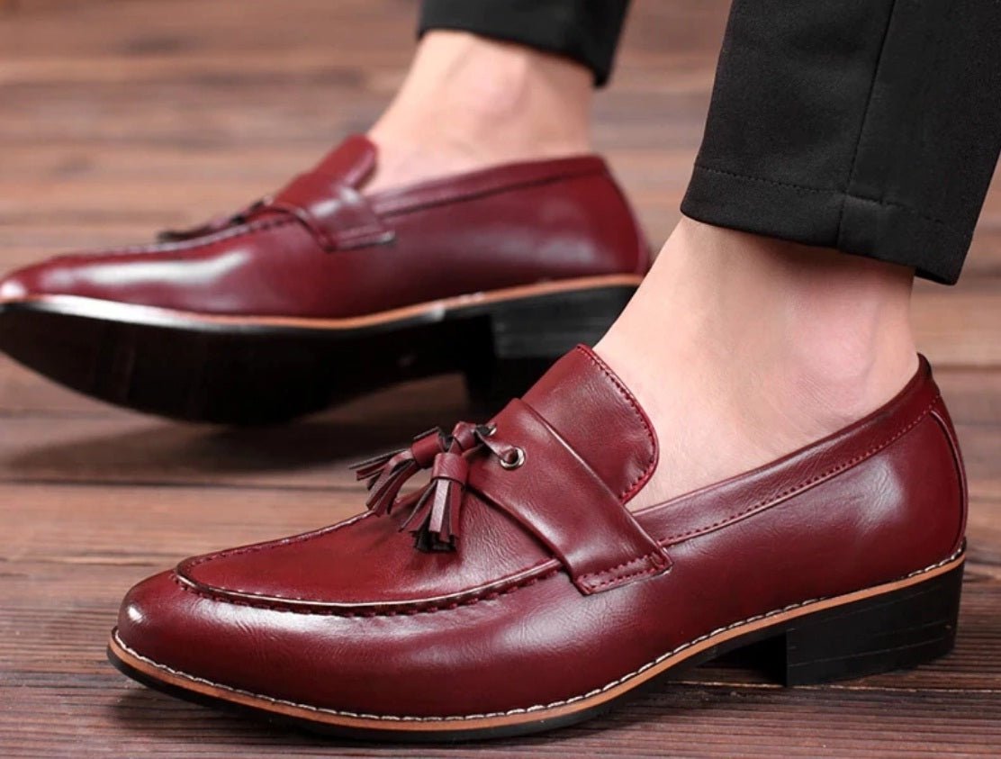 Customize Burgundy Apron Toe Tassel Loafer Handmade Real Leather Slip On Shoes