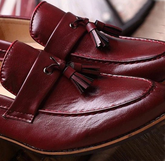 Customize Burgundy Apron Toe Tassel Loafer Handmade Real Leather Slip On Shoes