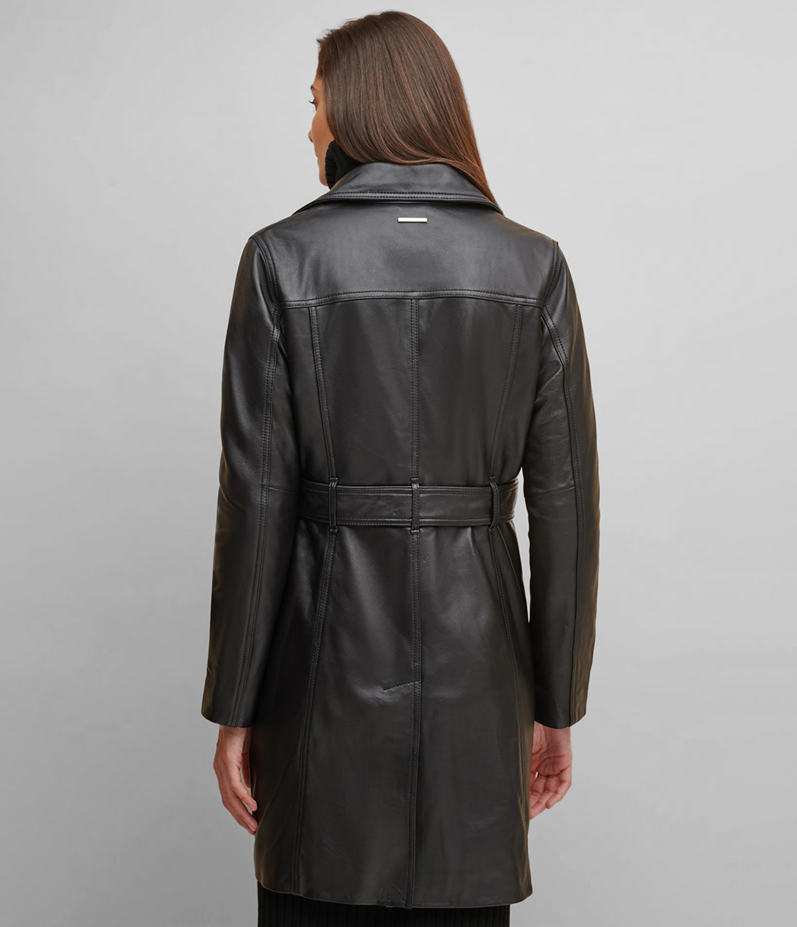 Classic Leather Belted Leather Coat