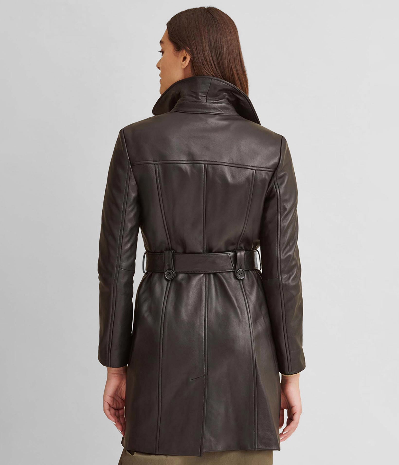 Double-Breasted Belted Leather Coat