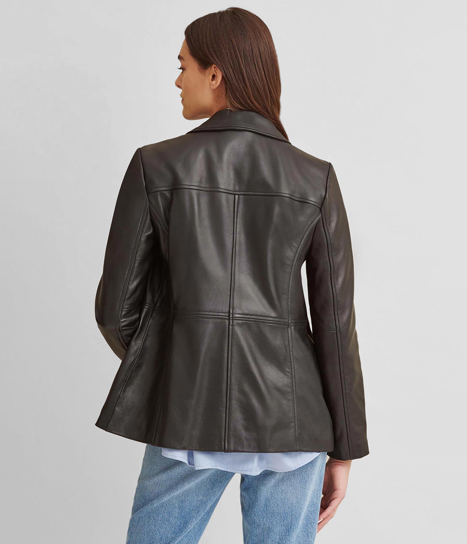 Notch Collar Leather Coat